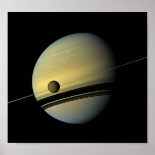 Saturn & Titan Cassini Space Photo Poster