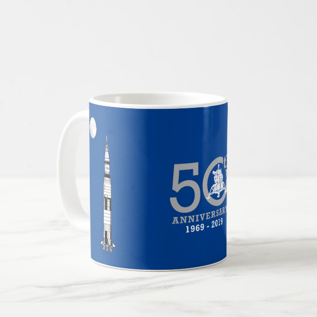 Saturn V raket, Apollo 11 månelandning + Måne: Kaffemugg (Framsida vänster)