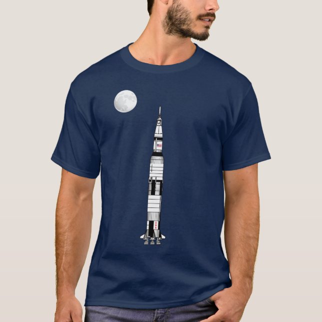 Saturn V raket, Apollo 11 månelandning och måne: T Shirt (Framsida)