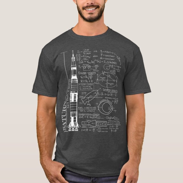 Saturn V Saturnus 5 Rocket Science Equations T Shirt (Framsida)