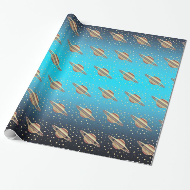 Saturnus med Stars Presentpapper (Utrullad)