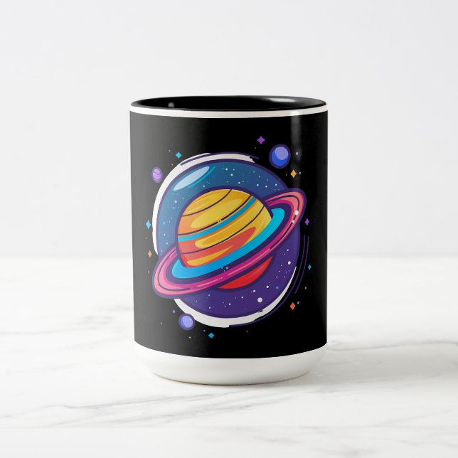Saturnus planet kaffemugge – Kosmisk design för ry Två-Tonad Mugg (Center)