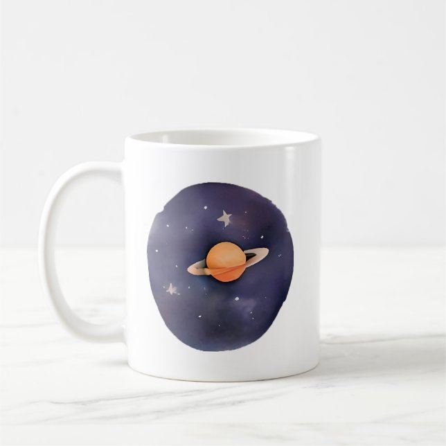 Saturnus serenat: Cosmic Watercolor Kaffemugg (Vänster)