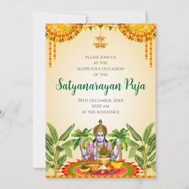 Satya Narayan katha inbjudan Satyanarayan pooja (Framsida)