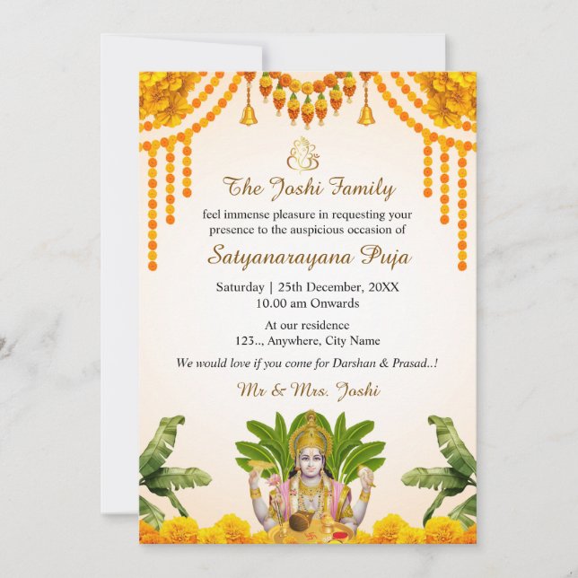 Satyanarayan Katha-inbjudan Inbjudningar (Framsida)