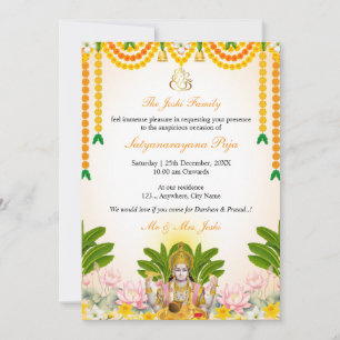 Satyanarayan Katha Inbjudningskort, indisk Puja Inbjudningar