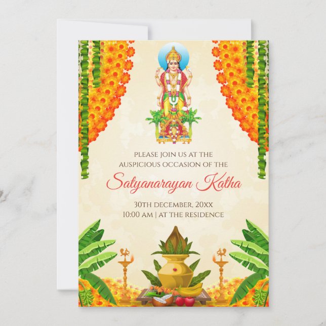 Satyanarayan pooja digitala inbjudningar (Framsida)