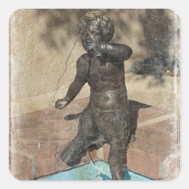 Satyr Fontän Fyrkantigt Klistermärke (Framsida)