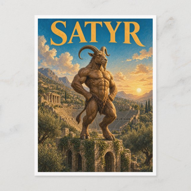 Satyr, gotisk fantasymonster vykort (Framsida)