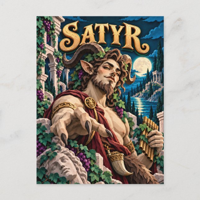Satyr, Pappersklippt Monster Vykort (Framsida)