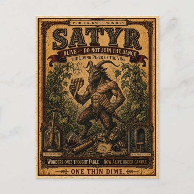 Satyr, Vintage Cirkusmonster Vykort (Framsida)