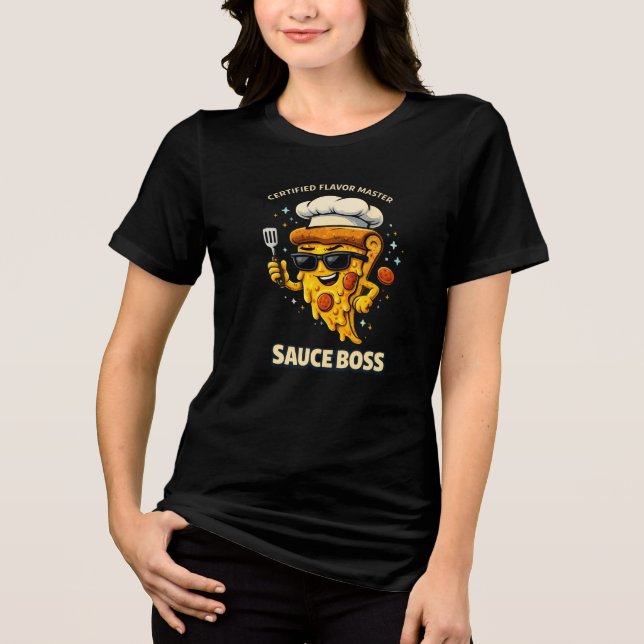 Sauce Boss T-Shirt – Funny Pizza Chef Slice Cartoo (Framsida)