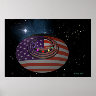 Saucer som återspeglar den amerikanska flagga vers poster