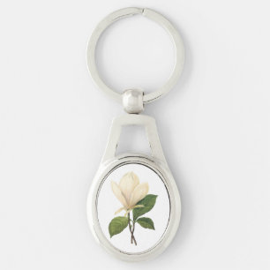 saucermagnolia (Magnoliasoulangiana) vid Redouté Ovalt Silverfärgad Nyckelring