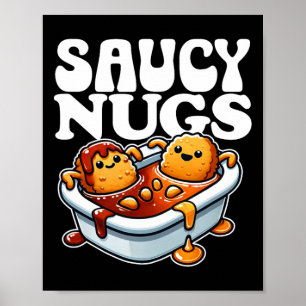 Saucy Nugs Tecknad Food Funny Bbq Sauce Chicken Nu Poster