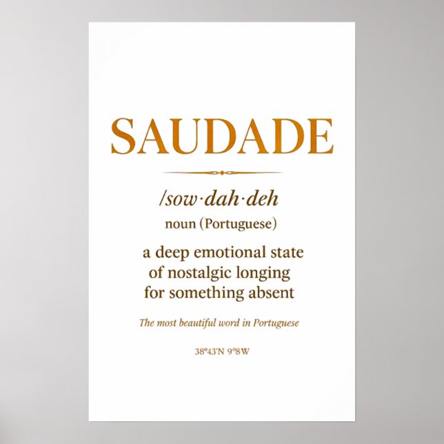 Saudade – minimalistisk portugisisk definitionspri poster (Framsidan)