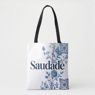 Saudade portugisisk handväskor – Blå Azulejo Blomm Tygkasse
