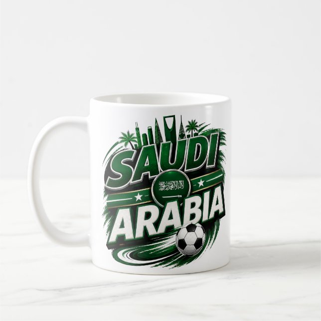 Saudi Arabia Fotbollsfanmugg | Grön fotbollssuppor Kaffemugg (Vänster)