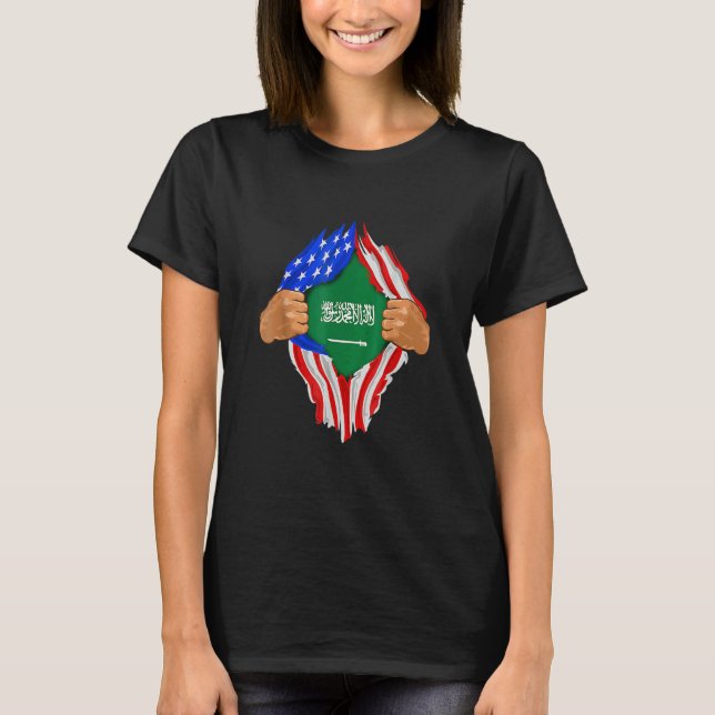 Saudi Arabian Blood Inside Me Saudi Arabia Flag T Shirt (Framsida)