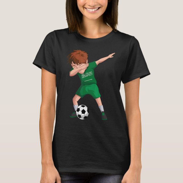 Saudi Dabbing Soccer Boy Saudiarabien Flagga Footb T Shirt (Framsida)
