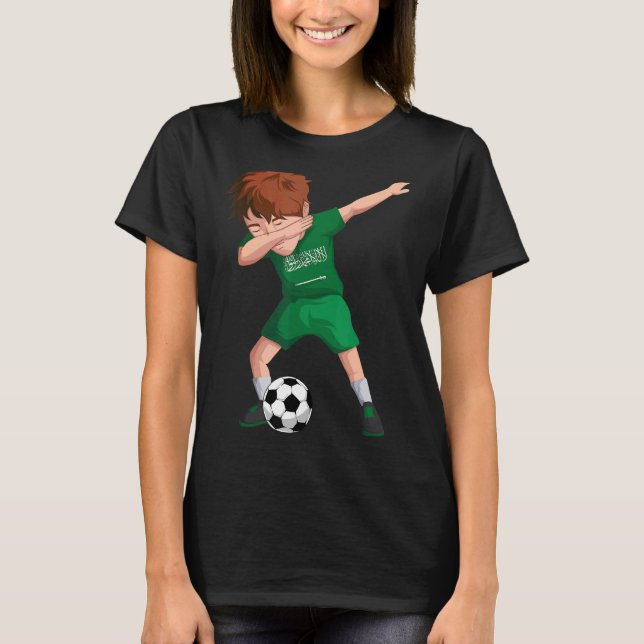 Saudi Dabbing Soccer Boy Saudiarabien Flagga Footb T Shirt (Framsida)
