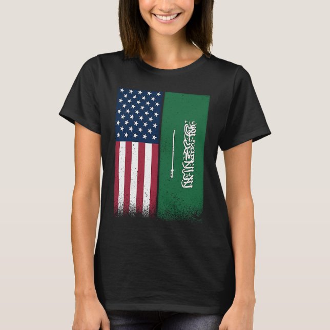 Saudi Flag  USA And Saudi Arabia Flags Proud T Shirt (Framsida)