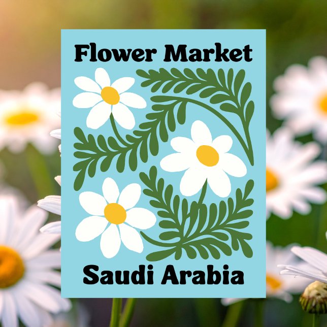 Saudiarabien blomstermarknad vit tusenskönor vykort (Saudi Arabia Flower Market White Daisy Postcard
)