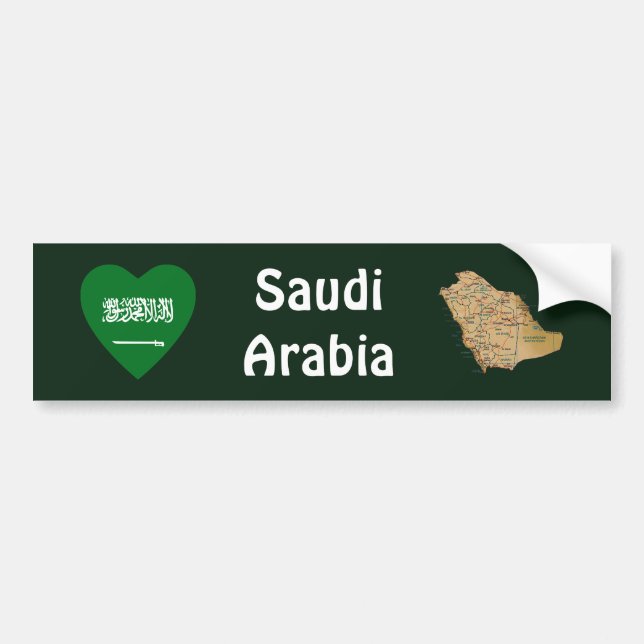Saudiarabien Flagga Hjärta + Kart Dekal (Framsidan)