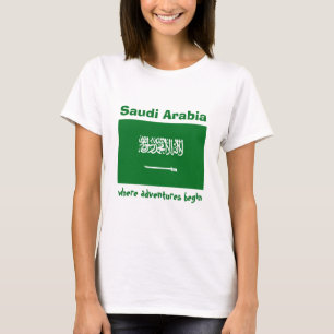 Saudiarabien Flagga + Karta + text T-Shirt