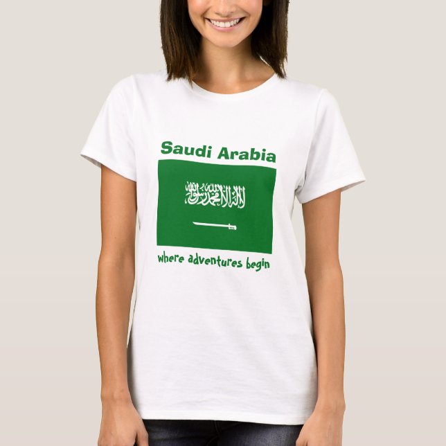 Saudiarabien Flagga + Karta + text T-Shirt (Framsida)