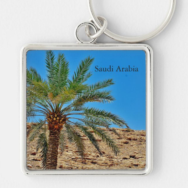 Saudiarabien Fyrkantig Silverfärgad Nyckelring (Framsidan)