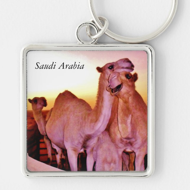 Saudiarabien Fyrkantig Silverfärgad Nyckelring (Framsidan)