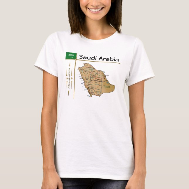 Saudiarabien Karta + Flagga + avdelning T-Shirt (Framsida)