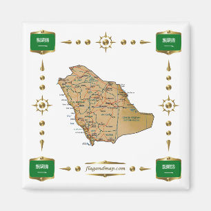Saudiarabien Karta + Flaggor Magnet