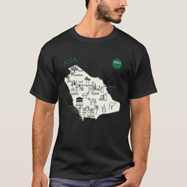 Saudiarabien Karta Hand Painting KSA Attraktion Ci T Shirt (Framsida)
