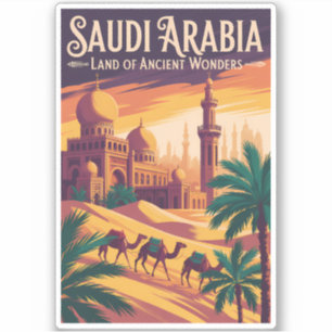Saudiarabien Öken Illustration Resa Konst Retro Klistermärken