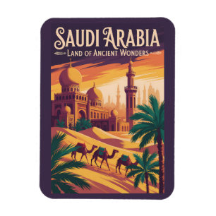 Saudiarabien Öken Illustration Resa Konst Retro Magnet