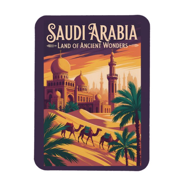 Saudiarabien Öken Illustration Resa Konst Retro Magnet (Vertikal)