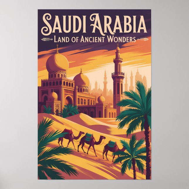 Saudiarabien Öken Illustration Resa Konst Retro Poster (Framsidan)