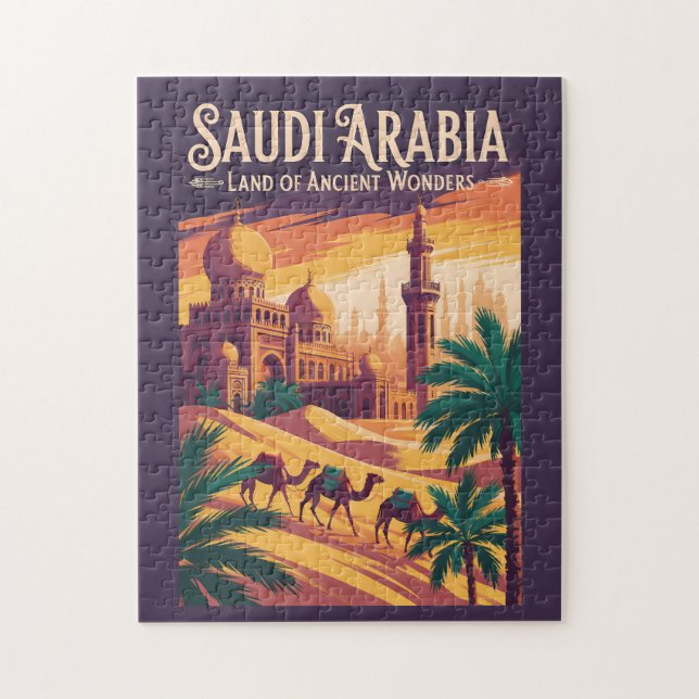 Saudiarabien Öken Illustration Resa Konst Retro Pussel (Vertikal)