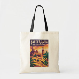 Saudiarabien Öken Illustration Resa Konst Retro Tygkasse