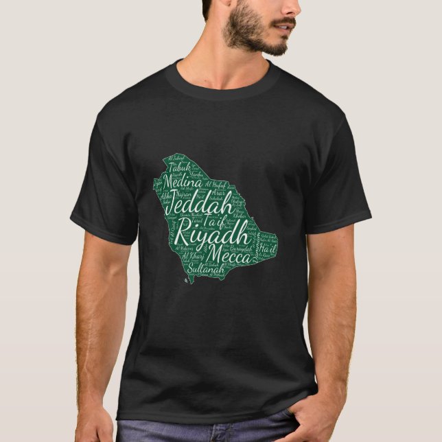 Saudiarabien Typografiska Karta, storstäder, flagg T Shirt (Framsida)