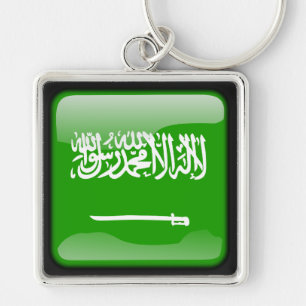 Saudiarabiens flagga fyrkantig silverfärgad nyckelring