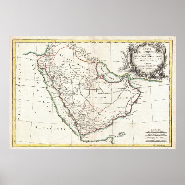 Saudiarabiens vintage Karta (1771) Poster (Framsidan)