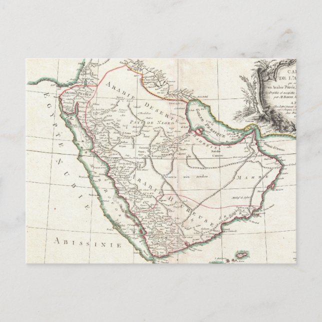 Saudiarabiens vintage Karta (1771) Vykort (Framsida)
