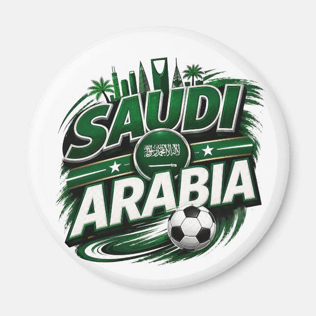 Saudiarabisk fotbollsfan | Grön fotbollssupporter Magnet (Framsidan)