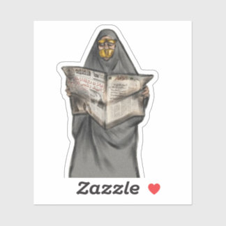 Saudiarabisk kvinna som läser nyhetsmärket klistermärken