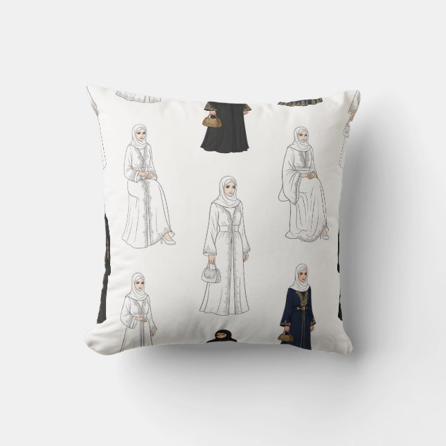 Saudiarabiska kvinnor i Colorful Abayas Mönster Kudde (Framsida)