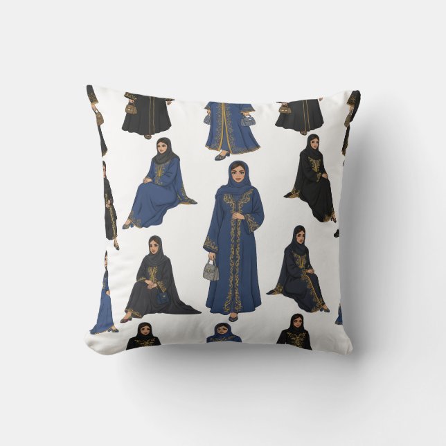 Saudiarabiska kvinnor i Colorful Abayas Mönster Kudde (Framsida)