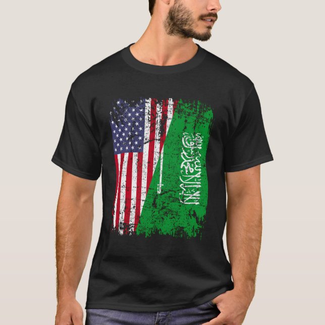 Saudiarabiska rötter Halvamerikansk Flagga Saudiar T Shirt (Framsida)